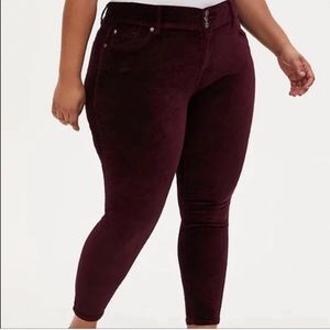 Torrid Velvet Jegging Wine Sz 20 Skinny Pants High Rise